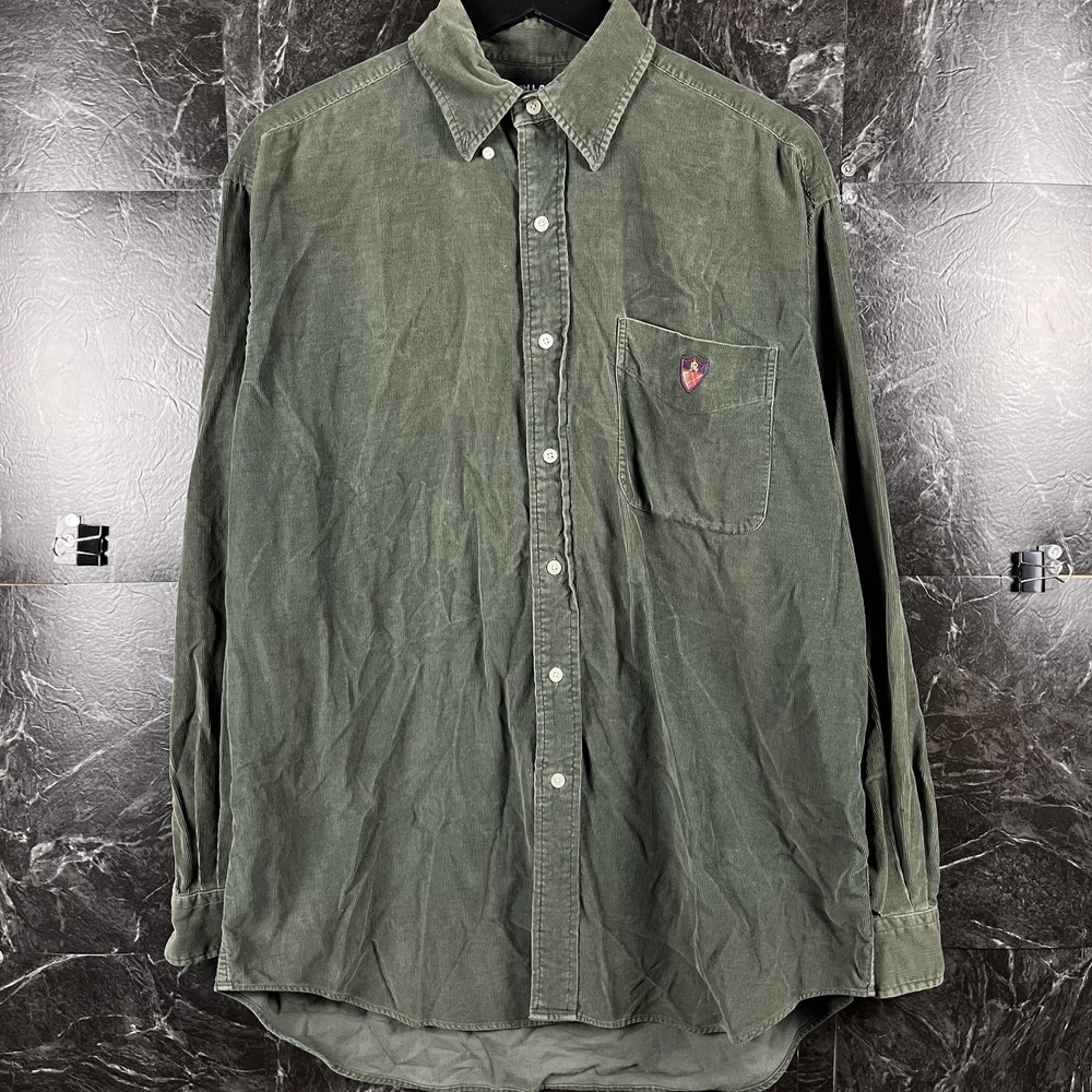 Polo Ralph Lauren Men's Green Golf Crest Vtg Tilden Corduroy Shirt Medium